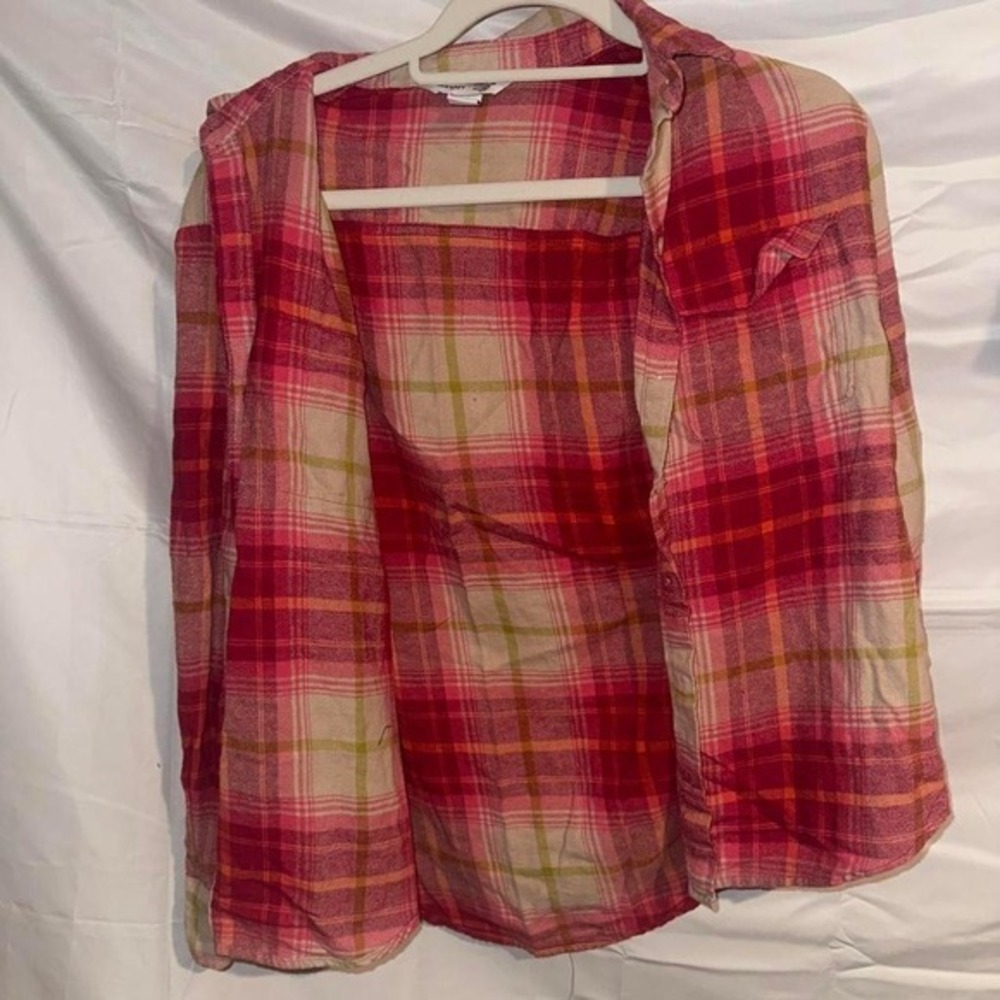 Old Navy The Boyfriend Shirt Pink Orange Plaid Flannel Button Down Small